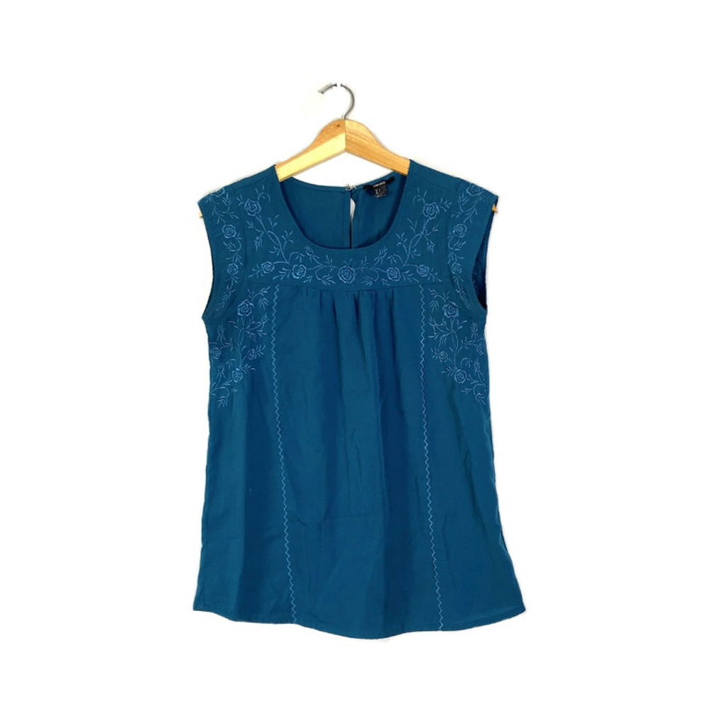 Women's Teal Embroidered Floral Forever 21 Blouse S